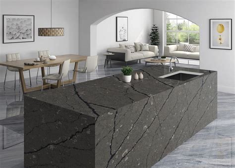 Light Grey Quartz Floor Tiles Black Modern Quartz Countertops Heat Resistance