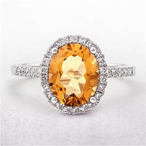 Oval Citrine Diamond Dress Ring in White Gold