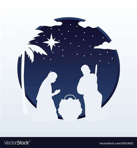 Happy merry christmas manger scene with holy Vector Image