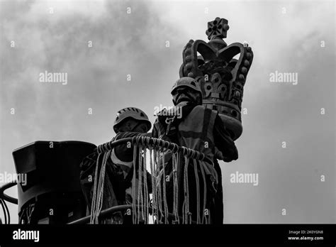 Infrastructure being put in place for ceremonies after the death of Queen Elizabeth II, The Mall ...