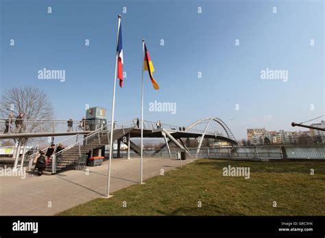 Border Between France And Germany With Bridge Across Rhine River Stock ...