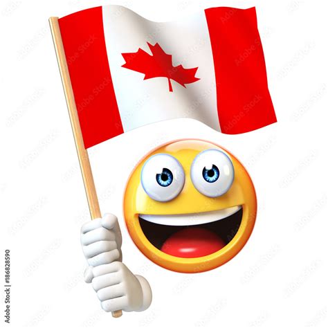 Emoji holding Canadian flag, emoticon waving national flag of Canada 3d ...