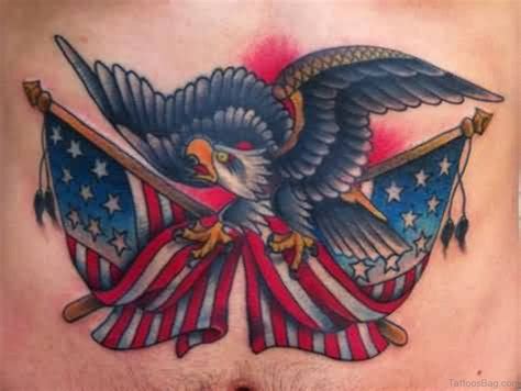 Traditional Bald Eagle With American Flag Tattoo On Stomach
