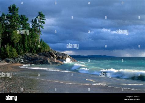 Waves on beach, Lake Superior Provincial Park, Ontario, Canada Stock Photo - Alamy