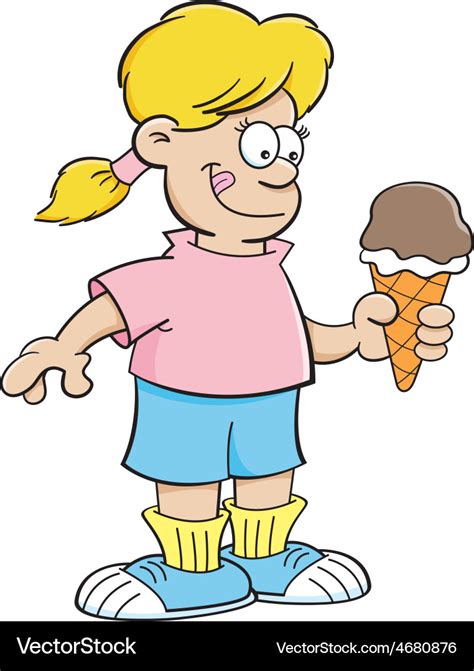 Cartoon girl eating an ice cream cone Royalty Free Vector