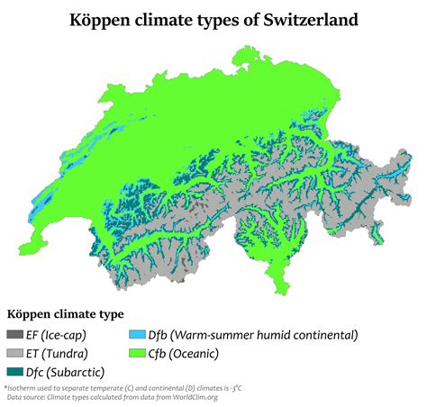 Zwitserland klimaat kaart - Kaart van zwitserland klimaat (West-Europa - Europa)