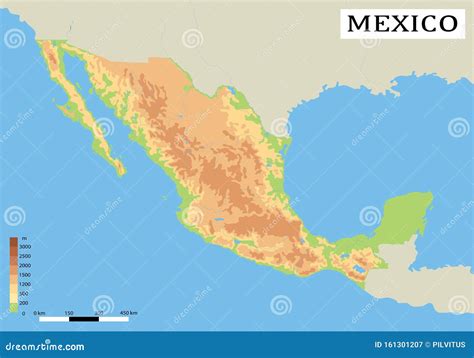 Mexico. Detailed Physical Map of Country Colored According To Elevation ...