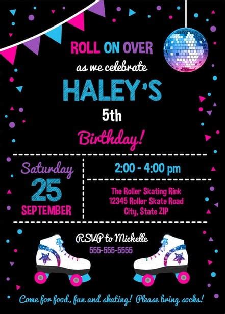 Paper Paper & Party Supplies Rollerskating birthday invitation Birthday Invitations Girls ...