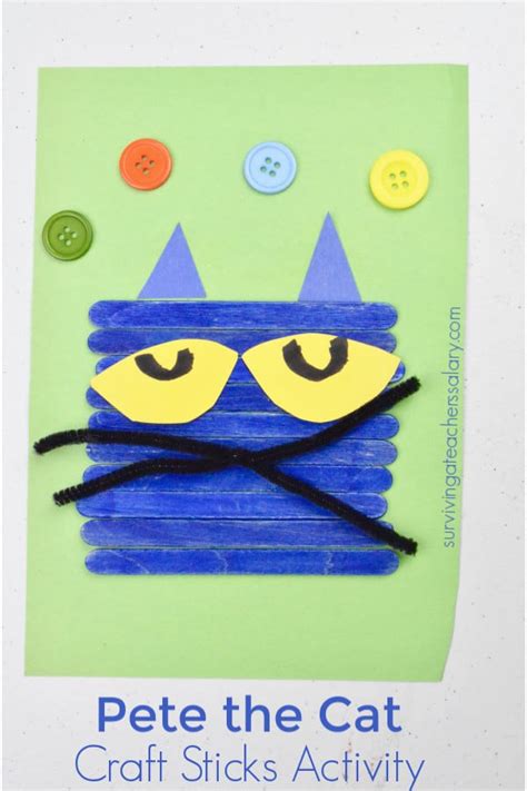 How to Build Pete the Cat Face with Craft Sticks Activity