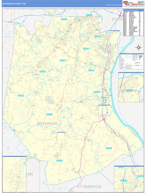 Jefferson County, MO Zip Code Wall Map Basic Style by MarketMAPS - MapSales