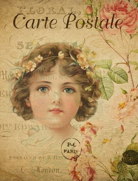 Girl French Floral Vintage Postcard Free Stock Photo - Public Domain Pictures
