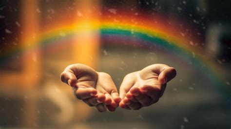 Premium AI Image | Hands reaching out to the sky with a rainbow in the ...