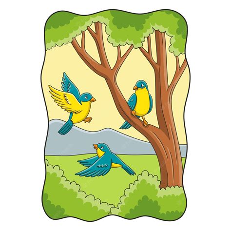 Premium Vector | Cartoon illustration three birds playing in the tree ...