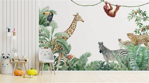 Jungle Safari Animals Wallpaper Children Room Wall Mural Peel and Stick ...