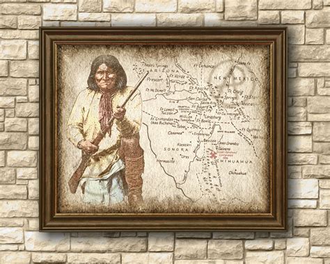 Native Americans Geronimo Apache 1886 Rustic Art Decor of Map, Geronimo Apache of Map Art Decor ...