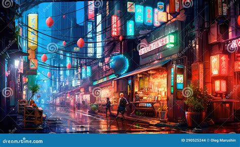 Lovely Anime Cyberpunk City Painting, Digital Painting, Night ...