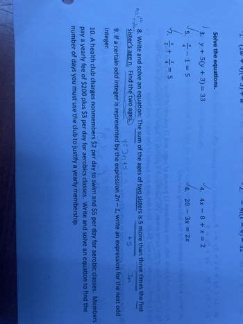 Answered: Solve the equations. 3. y + 5(y + 3) =… | bartleby