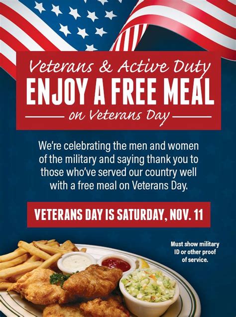 Veterans and Active Duty enjoy a free meal on Veterans Day. Veterans ...