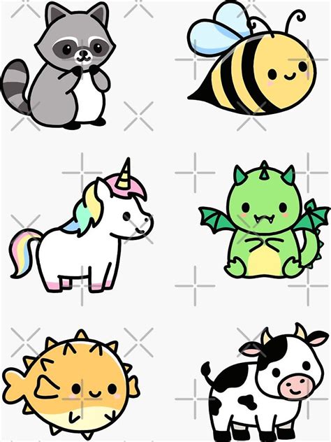 "Cute Animal Sticker Pack 5" Sticker for Sale by littlemandyart | Cute easy drawings, Easy ...