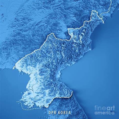 DPR Korea 3D Render Topographic Map Blue Border Digital Art by Frank Ramspott - Pixels