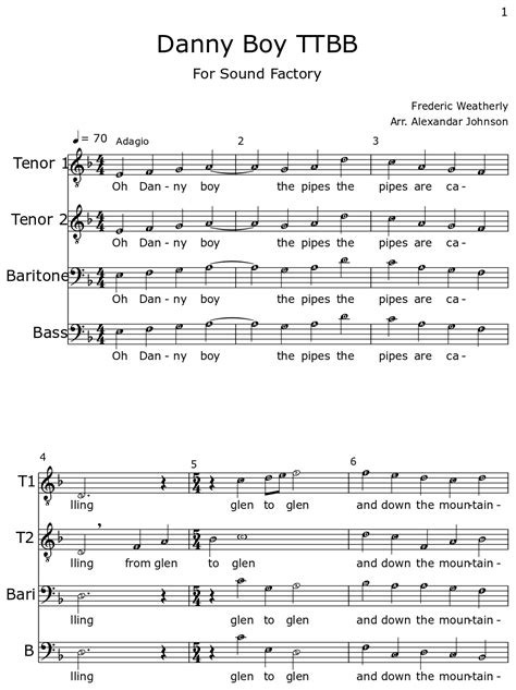 Danny Boy TTBB - Sheet music for Viola, Cello