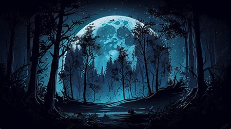 Moon Night Forest Illustration Background, Moon, Forest, Trees Background Image And Wallpaper ...