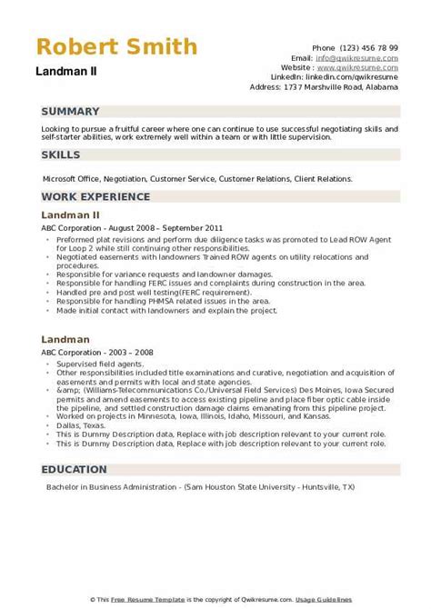 Landman Resume Samples | QwikResume