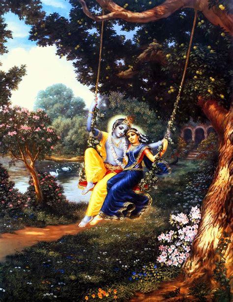 Radha and Krishna on Swing Painting 2 - Art print on canvas or paper