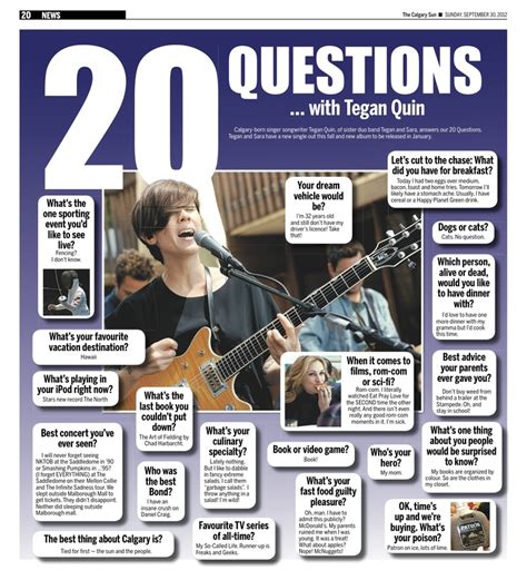 20 Questions with Tegan Quin. Calgary-born singer songwriter Tegan Quin ...