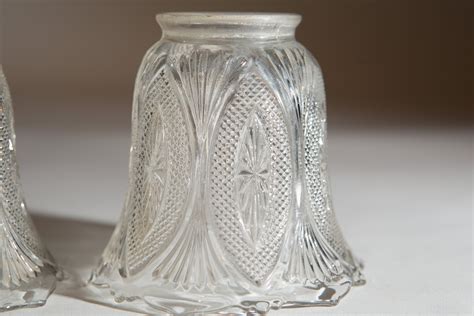 Vintage Diamond Cut Glass Lamp Shades Translucent Etch Pleated Glass ...