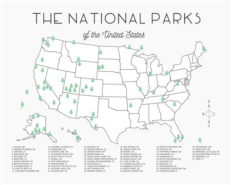 National Parks Map Checklist Instant Download - Etsy