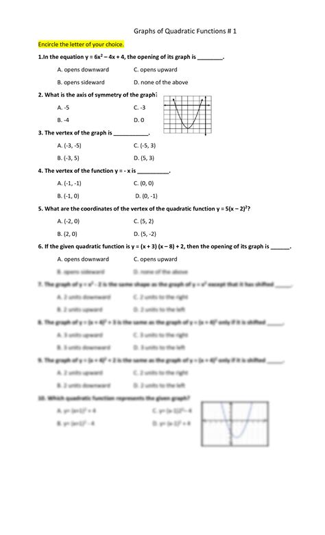 SOLUTION: Graphs of quadratic functions 1 - Studypool