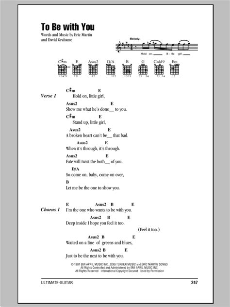 To Be With You by Mr. Big Sheet Music for Guitar Chords/Lyrics at Sheet Music Direct