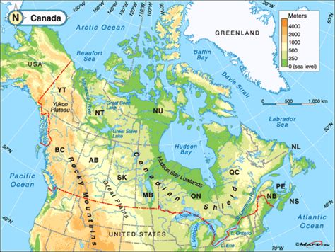 Kanada Physik-karte
