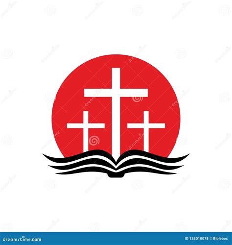 Church Logo. Three Crosses, Sunrise and Open Bible. Stock Vector ...