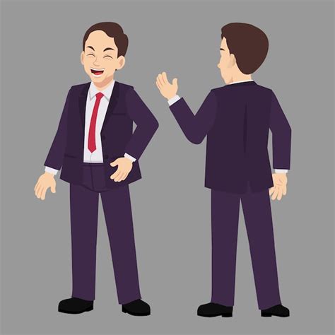 Premium Vector | A business man in suit standing poses front view and back view