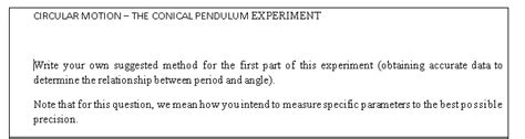 Solved CIRCULAR MOTION- THE CONICAL PENDULUM EXPERIMENT | Chegg.com