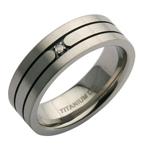 His & Hers 5&7mm Titanium Diamond Black Grooved Engagement Ring - Titanium Rings at Elma UK ...