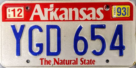 1993 Arkansas License Plate (YGD 654)