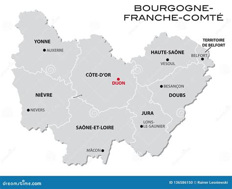 Simple Gray Administrative Map of the New French Region Bourgogne-Franche-Comte Stock Vector ...