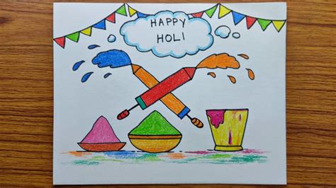 Happy Holi Poster Drawing Easy | होली का आसान चित्र | How to Draw ...