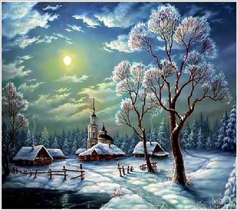 Winter scenery full laid diamond painting embroidery Christmas snowy Night landscape beads cross ...