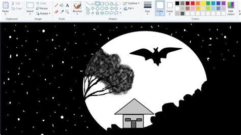 Night Sky Moon Scenery By Computer paint || MS Paint drawing