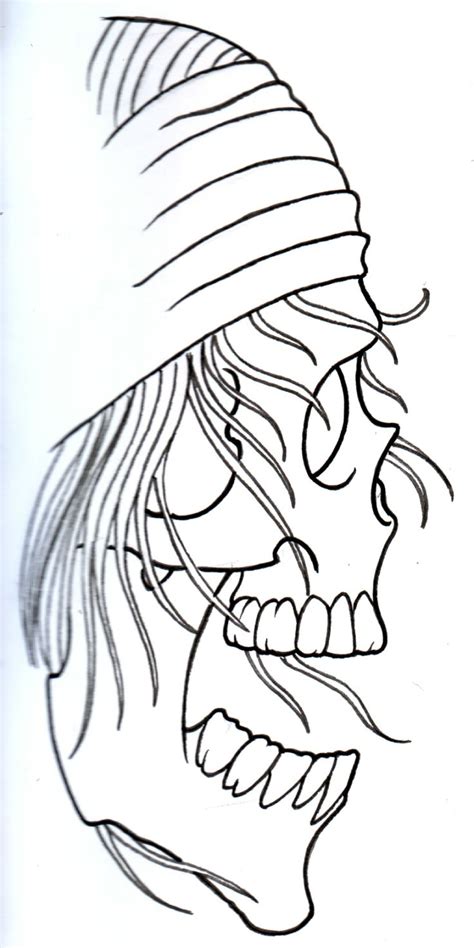 Pirate Rocker Skull Outline Tattoo Stencil - Tattoo Ideas | Tattoo stencil outline, Tattoo ...