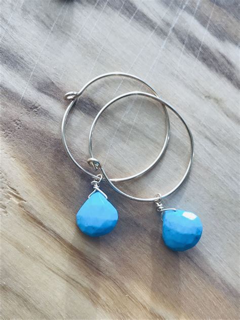 Turquoise Hoop Earrings Gemstone Earrings Gold Hoop Earrings | Etsy in 2021 | Gemstone earrings ...