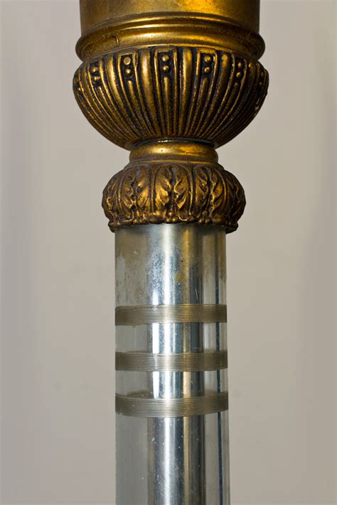 ANTIQUE DECO TORCHIERE LAMP PR FROSTED GLASS REVERSE PAINTED SHADE CRYSTAL STEM | eBay