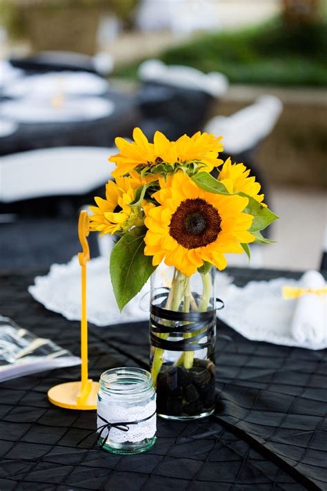 Sunflower Centerpiece with Black Ribbon