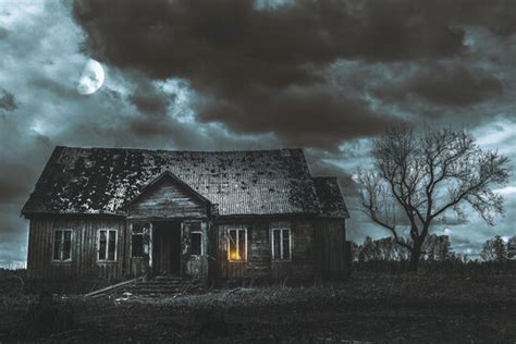 Abandoned House In Woods At Night