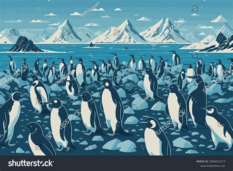 South Pole. Penguins on the beach. Frozen ocean - Royalty Free Stock ...