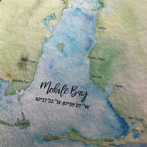 Mobile Bay Watercolor Map 8x10 | Etsy